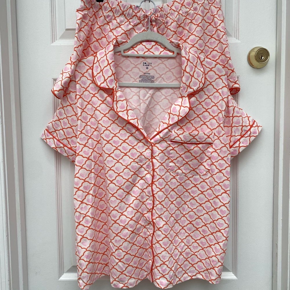 Roller Rabbit x Target Geo Hearts Pink & Orange Shorts PJ Set - L. NWT - Picture 5 of 13